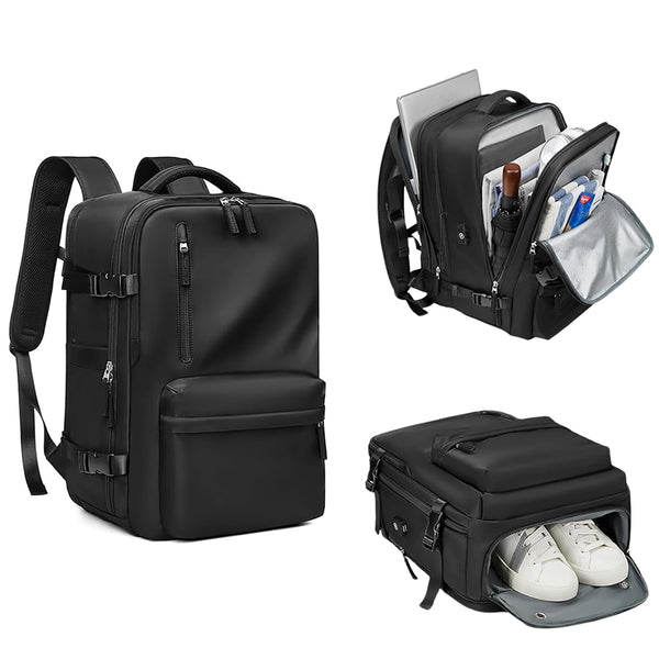 Expandable Travel Backpack Large Water-Resistant Carry on Backpack with Shoe Compartment Black