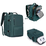 Expandable Travel Backpack Large Water-Resistant Carry on Backpack with Shoe Compartment Green