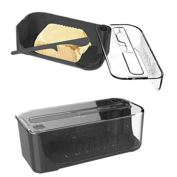 Plastic Butter Dish with Lid and Scale Line Butter Container with 180 Degrees Rotating Sealing Flip-Top for Countertop Fridge Black