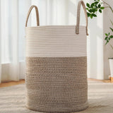 Large Woven Laundry Basket Hamper Rope Storage Bin for Blankets Toys and Clothes White Brown