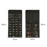 2Pcs 48-Pocket Jewelry Hanging Organizer Roll-Up Dual-Sided Storage Holder for Earrings Necklaces Bracelets Black