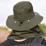 Outdoor Sun Protection Fishing Hat Wide Brim Cap with Neck Flap Face Cover Army Green