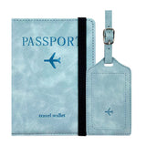 RFID Passport Cover and Luggage Tag Set PU Leather Travel Organizer Light Blue