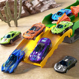 Dinosaur Truck Toy with 12 Alloy Cars Transforming Car Carrier Dinosaur with 145cm Dual Race Track Car Swallowing Transport Truck Toy Set Green