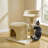 Cat Tree Tower Small with Enclosed Condo Scratching Post Hanging Toy Beige