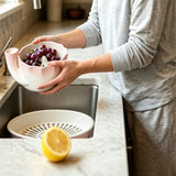 Self-Spinning Berry Washing Bowl Set with Drain Holes and 2 Fruit Forks Gradient Pink