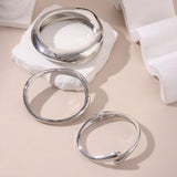 3Pcs Women’s Chunky Bangle Bracelets – Wide Stackable Wrist Cuffs Fashion Jewelry Gift Silver