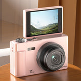 5K Digital Camera with 180-Degree Flip Screen Vlogging Camera with 64GB Card for Beginners Pink