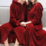 Unisex Bathrobe for Womens Flannel Fleece Robes Winter Warm Housecoat Nightgown Sleepwear Wine Red