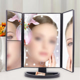 Tri-Fold LED Cosmetic Mirror with 10X Close-Up Mirror for Makeup Black