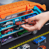 Foldable 3-Layer Car Race Track Toy Set with Carrier Truck and 6 Toy Cars Orange