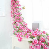 4PCS Sakura Vine Artificial Silk Hanging Garlands 2.3m for Wedding & Home Decoration Rose Red
