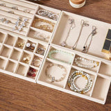 4pcs Stackable Jewelry Organizer Boxes Set for Earrings Rings Necklaces Bracelets Beige