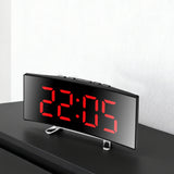 Curved LED Mirror Alarm Clock with Temperature Display for Bedroom Bedside Use Red