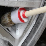6Pcs Set Car Detailing Brush Boar Hair Brush Kit Wood Handle Wheels Leather Air Vents