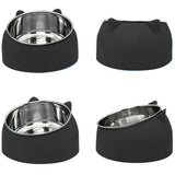 400ml Stainless Steel Tilted Pet Bowl – Non-Slip Raised Feeder for Cats & Dogs Black