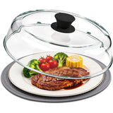 Microwave Splatter Cover Glass with Handle Dual Vents Silicone Trivet Gray