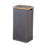 100L Laundry Basket with Lid Removable Bag & Bamboo Handles Gray