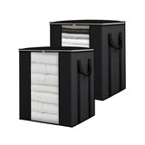 2Pcs 120L Large Storage Bag Foldable Non-Woven Clothes Storage Organizer with Clear Window for Blanket Bedding Toys Black
