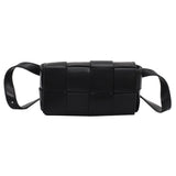 PU Leather Woven Style Crossbody Bag Small Shoulder Fanny Pack for Women Black