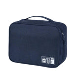 Large Travel Organizer Bag for Electronics with Adjustable Dividers Navy Blue