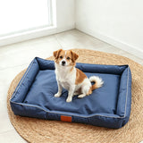 Square Cat Dog Pet Bed Oxford Fabric Raised Edge for Sofa Use Navy Blue