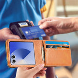 PU Wallet Card Holder Case Compatible With Samsung Galaxy Z Flip 6 7 8 with Stand Brown