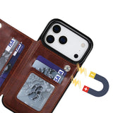 Flip Leather Wallet Case Shockproof Cover for iPhone 17 Series Dark Brown