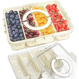 4-Compartment Snack Fruit Tray Divided Serving Tray Fresh-keeping Box with Lid and Handle