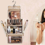 Travel Makeup Bag with Hanging Hook Large-Capacity Cosmetic Organizer Beige