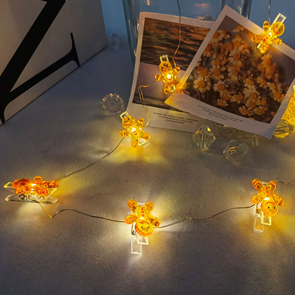 1.1M Christmas Photo Clip Light 10LEDs Fairy String Lights Wall Hanging Pictures Bedroom Wedding Decor Gingerbread Man Style