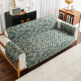Leaves Printed T-Shaped Sofa Cover Non Slip Couch Cover Sofa Slipcover Furniture Protector Dark Green