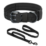 Padded Nylon Dog Collar Leash Set Adjustable for Large Dogs Black