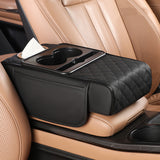Car Armrest Cushion Organizer with Cup Holder Multi-Functional Center Console Pad Black