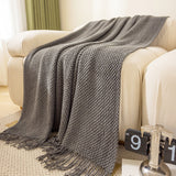 Vintage Knitted Throw Blanket with Tassels for Sofas Bed Dark Gray