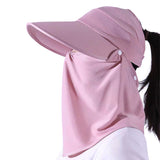 2PCS 3 in 1 Ponytail Sun Hat with Detachable Face Cover and Chin Strap Light Gray And Pink