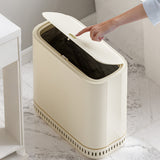 Adsorption Trash Can Large Capacity with Lid for Home Bathroom Kitchen Beige