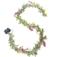 2Pcs Christmas Mistletoe Rattan String Light Artificial Flower Garland Xmas Holiday Decor Red