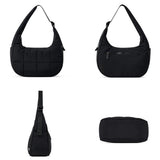 Small Nylon Quilted Crescent Shoulder Bag for Women with Adjustable Strap Black