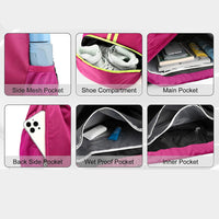 Water Resistant Drawstring Backpack Sports Gym Sackpack with Shoe Compartment Rose Red