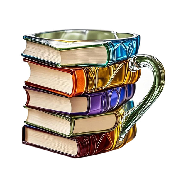 300ml Painted Book Mug Novelty Glass Coffee Cup for for Book Lover Style 2