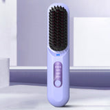 Cordless Hair Straightener Brush Mini Anion Hot Straightener Comb with LED Display Purple
