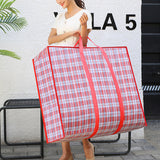Large Stripe Storage Tote Bag Zipper Moving Bag Packing Supplies for Clothes Blanket Bedding Red