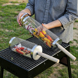 2 PCS Rolling Grill Basket 304 Stainless Steel Grill Basket with Removable Wooden Handle