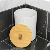 6 Pcs Bathroom Wash Set with Bamboo Lids and Plastic Body White