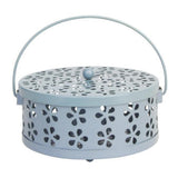 2PCS 14cm Metal Mosquito Coil and Incense Holder with Lid Floral Cutout Design Blue And Black