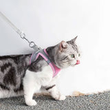 Pet Cat Harness and Leash Set Breathable Vest with Reflective Strip for Kitten Walking Traveling Pink