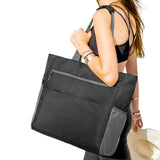 Large Foldable Sandproof Beach Tote Bag with Zipper Shoulder Bag Black