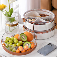 Divided Serving Tray with Lid Portable Snack Platters Charcuterie Container for Parties Picnic White