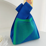 Hooking Tote Bag Small Cute Knot Wristlet Knitted Bag Knitted Wrist Purse Blue Line